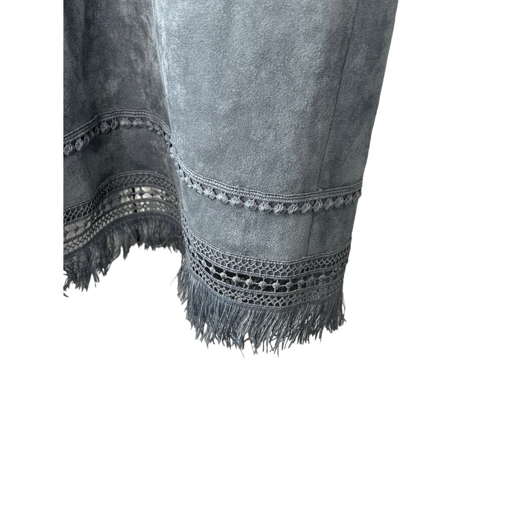 Chico's Gray Faux-Suede Trim-Detail Fringe Jacket Women's Size Medium 8 10 - Picture 11 of 13